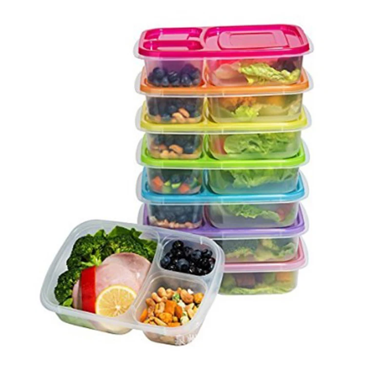 
Food Grade Plastic 3 Compartments Kids Bento Lunch Boxes Premium Lunch Meal Prep Containers for Kids and Adults Microwave Safe 