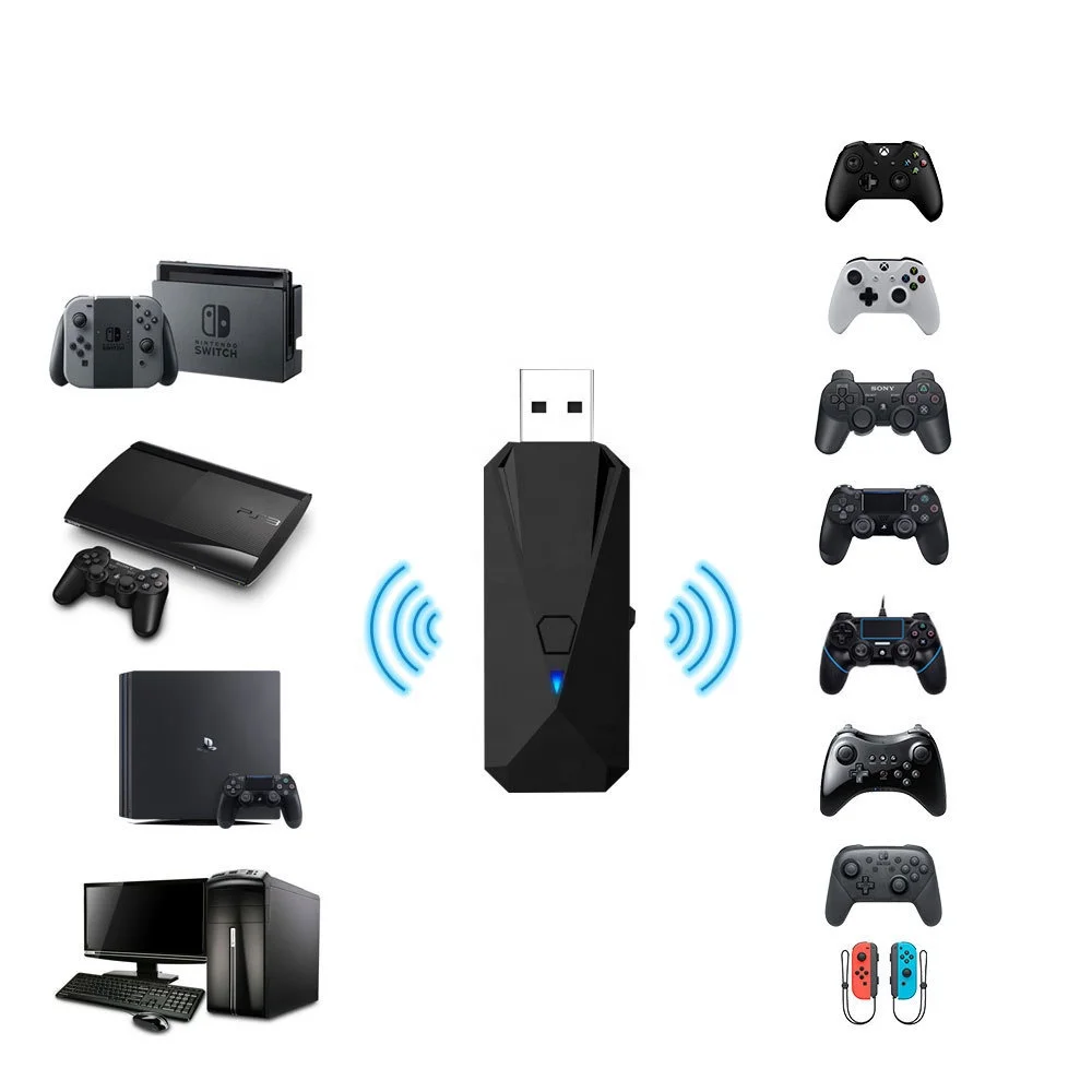 USB беспроводной + проводной адаптер для геймпада конвертер PS4/PS3/Nintendo Switch/ПК со светодиодными вспышками
