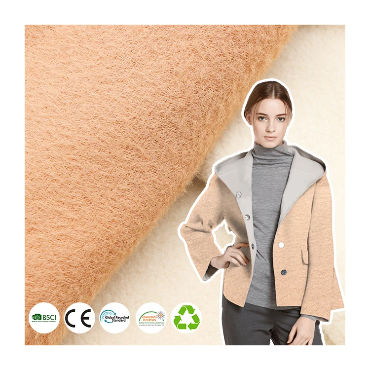 No Bonding Double Face Polar Sherpa Fleece 61.5%Polyester 38.5%Nylon 450GSM Brushed Knitted Fabric For Warm Coat