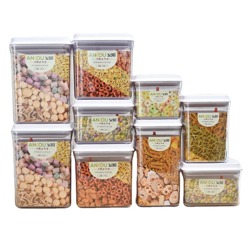 Cereal Rice Grain Tea Sugar Coffee Beans Acrylic Canister Airtight Dry Bulk Food Plastic Kitchen Storage Containers Set with Lid
