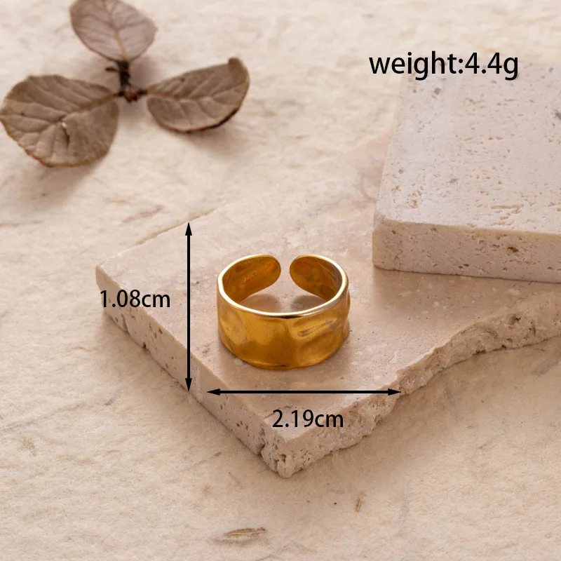 Chunky Dubai Gold Waterproof Wide Band Engraved Open Adjustable Ring 18K Gold Plated Punk Ring For Women Men