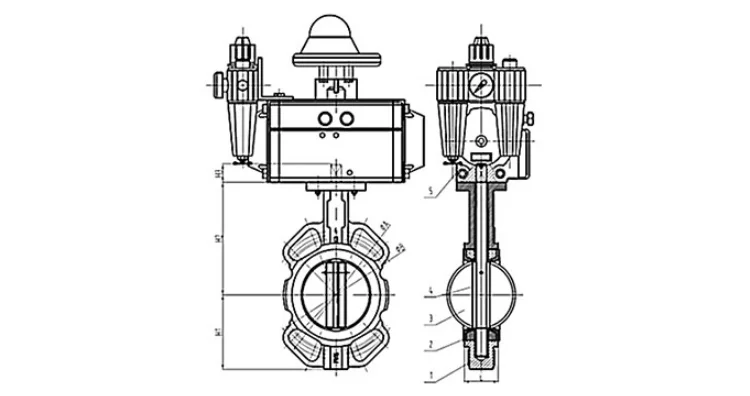 Bundor 150LB fit for multistandard durable butterfly valve pneumatic actuated butterfly valve