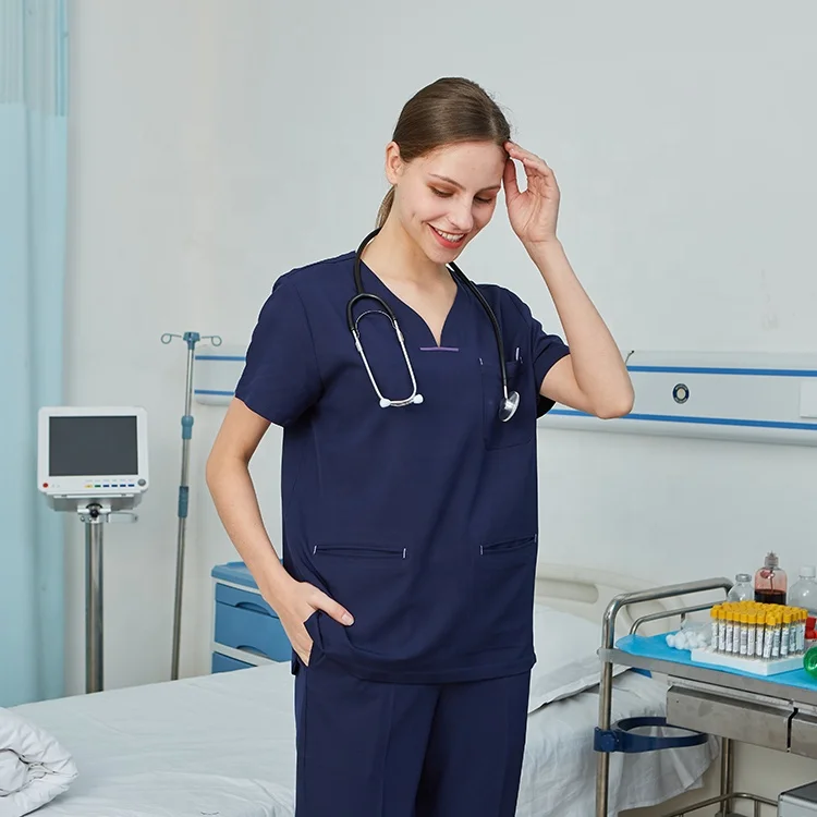 Four-Way Stretch Anti Wrinkle Stylish Collar Multi Pockets Long Sleeve Scrubs Uniform Tops Jacket