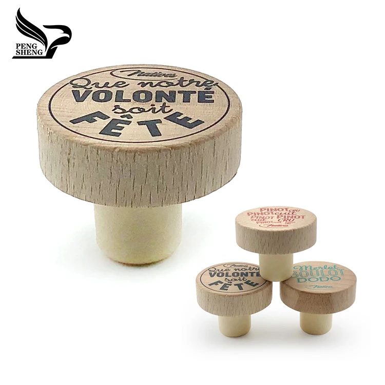 
Wholesale customized wooden top cap t shape wine glass bottle synthetic cork wine bottle cork stopper 