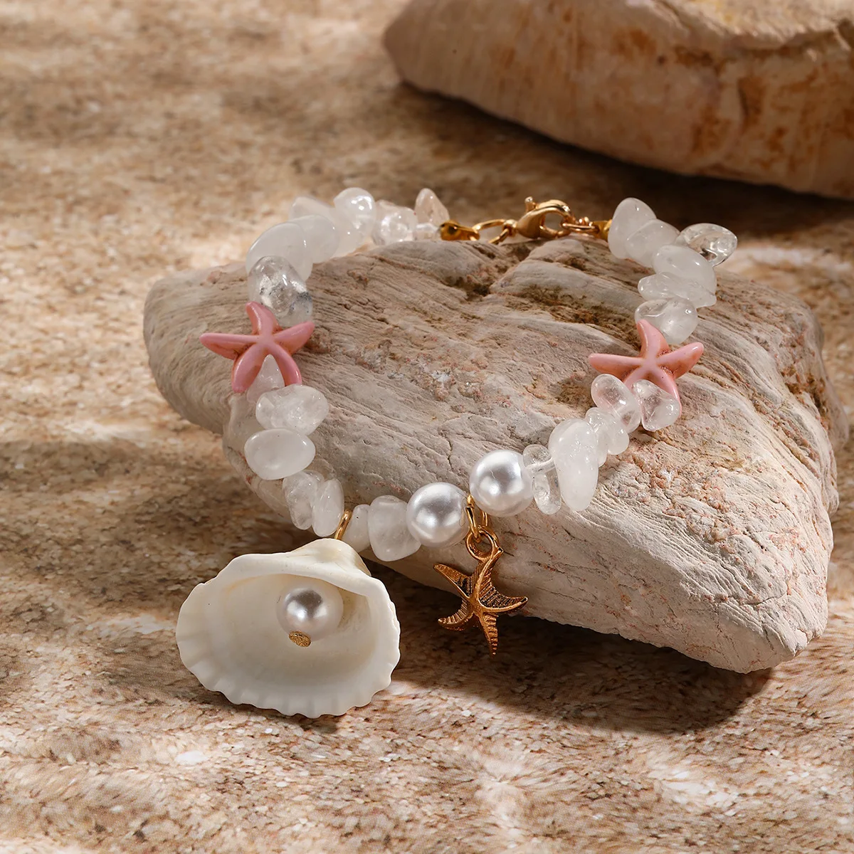 Summer Jewelry Beach Irregular Crushed Stone Bracelets for Women Fashion Handmade Sea Shell Bracelet For Girls Travel Gift