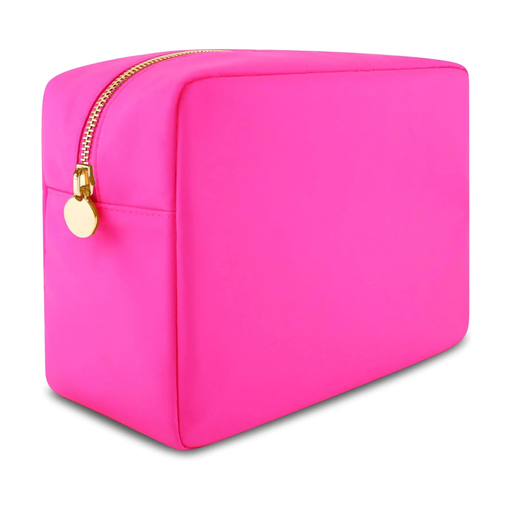 BSCI factory OEM custom logo hot pink soft waterproof nylon zipper makeup bag cosmetic pouch