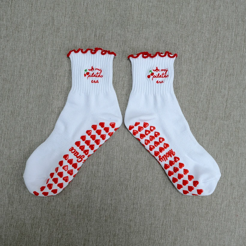 High quality gym pilates anti-slip socks custom branded frilly ruffle pilates grip socks with logo