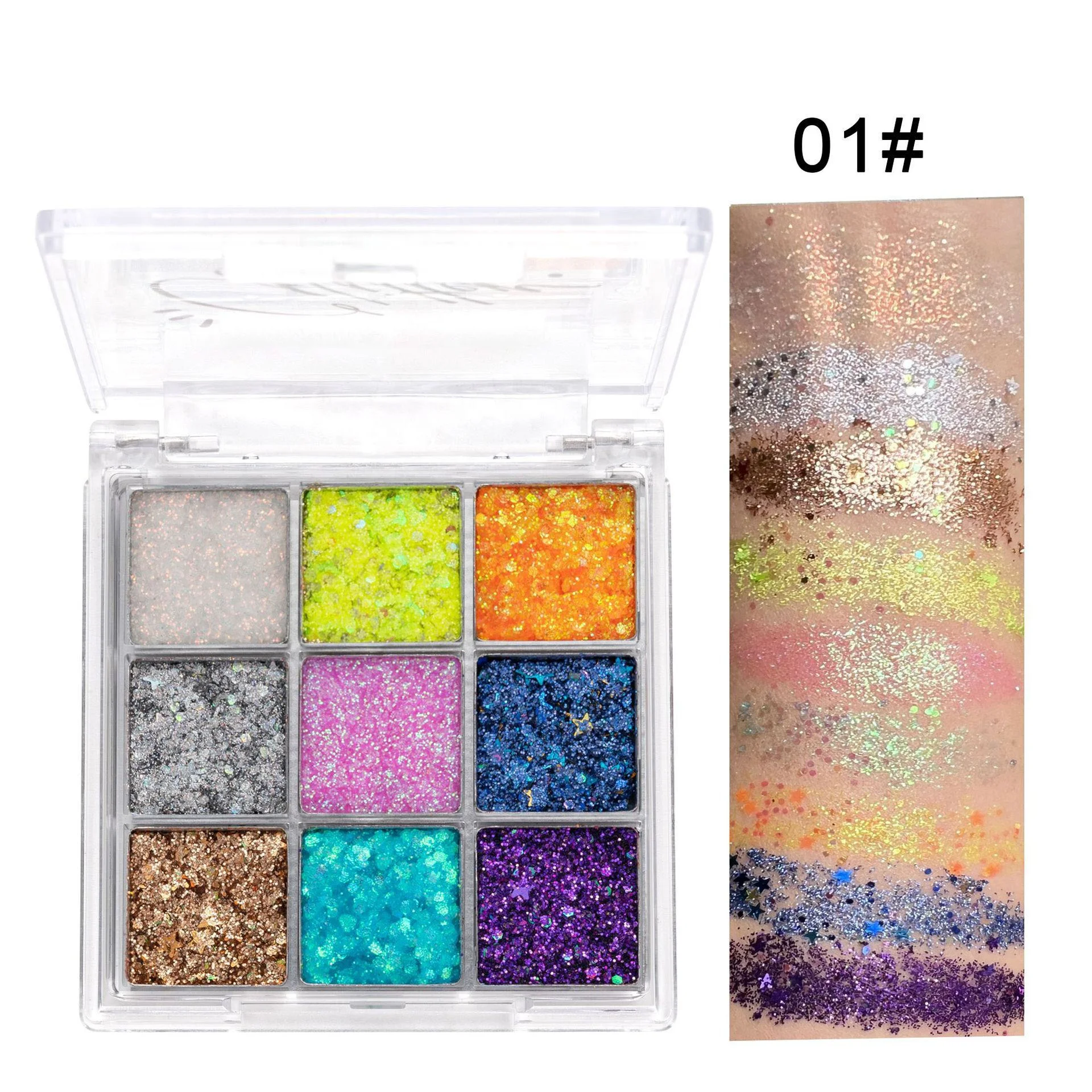 9 color sequins glitter metallic eyeshadow sparkling diamond high pigment private label logo chameleon eye shadow palette
