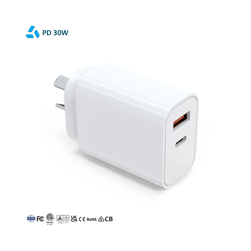 Dual type c интерфейс PD 30 Вт портативное зарядное устройство 100V-240V 1.5A с поддержкой индивидуального мобильного телефона быстрое