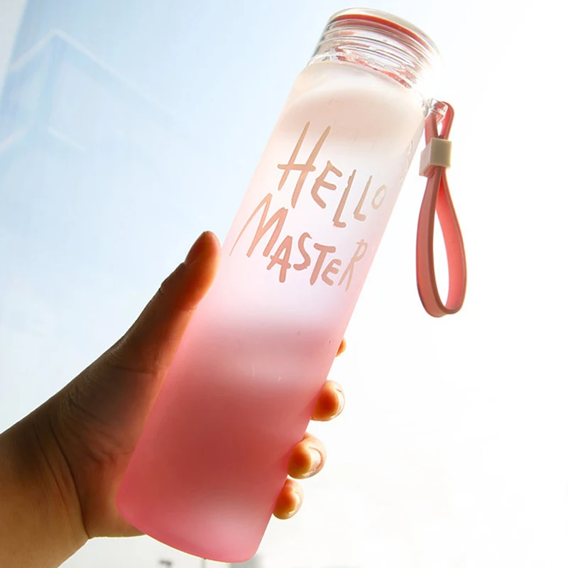 480ml New Natural wide mouth unisex transparent colorful Frosted Cylinder Glass Water Bottle