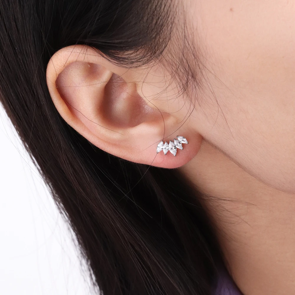 Chris April in stock silver 316L stainless steel marquise zircons crown shape stud earrings