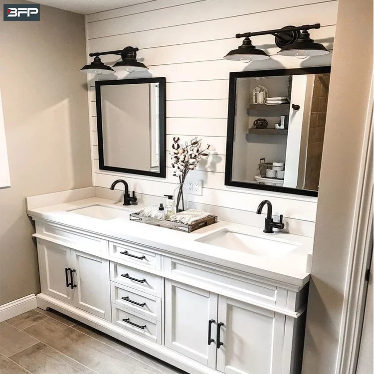 BFP Factory Price Classical Floor Standing Mirrored Solid Wood Bathroom Vanity Cabinet Matched Made in China