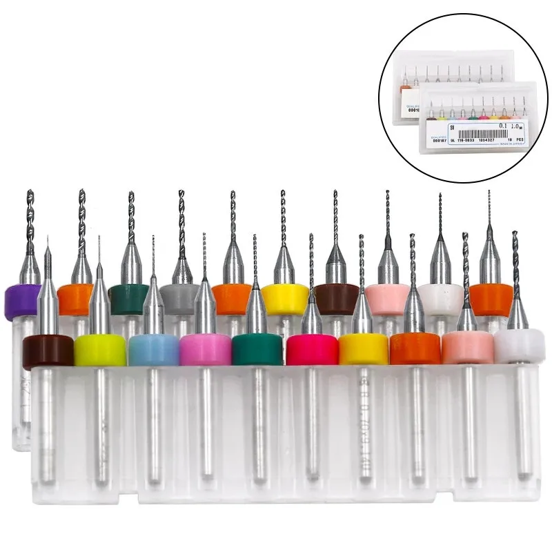 10pcs/set 0.3-1.2mm Tungsten Steel Carbide Mini PCB Drill Bit Print Circuit Board CNC Micro Drilling Bit Set