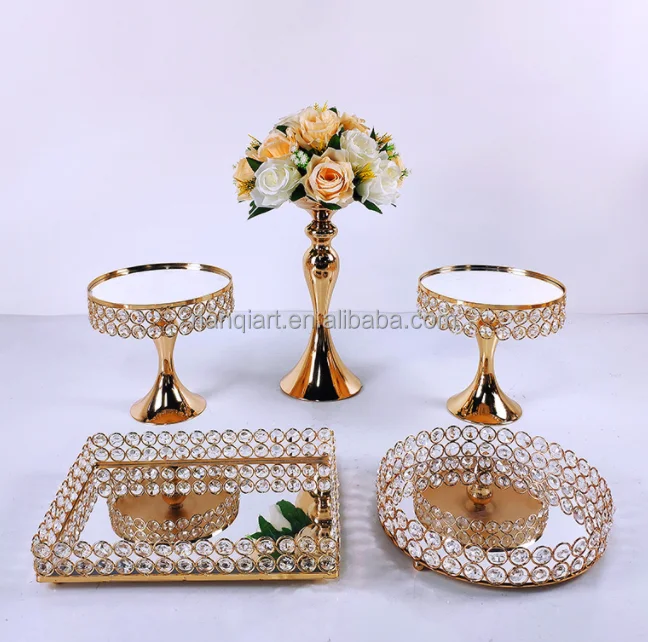 Wholesale Metal Crystal Gift Crafts Mirror Wedding Cake Stand Sets Cheap Christmas Event Party Promotional Dessert Display Stand