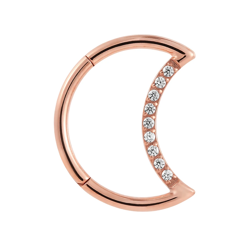 Superstar Manufacturer G23 titanium moon-shaped inlay zircon hinged segment clicker septum nose ring body piercing jewelry