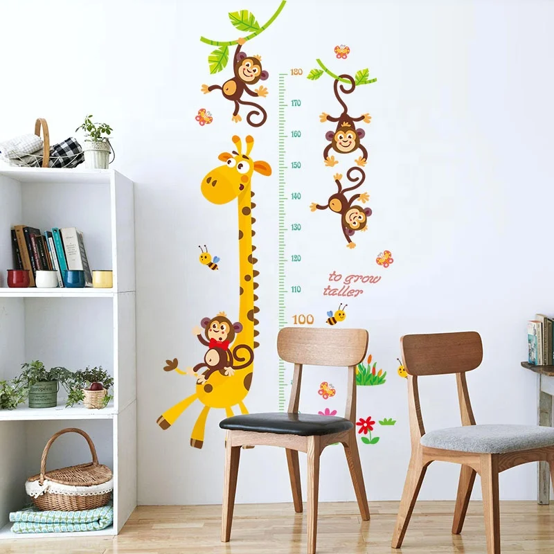 SK9292 Deer Monkey Vinyl Wall Decals Growth Chart Kids PVC Stickers