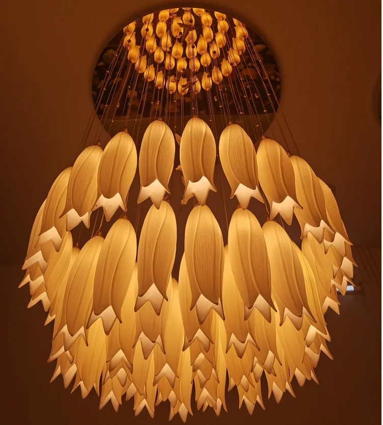 HITECDAD  Led Chandelier High Quality Art Glass Luxury Ceramic Handmade Flower Pendant Lamp for Dining Room and Shops