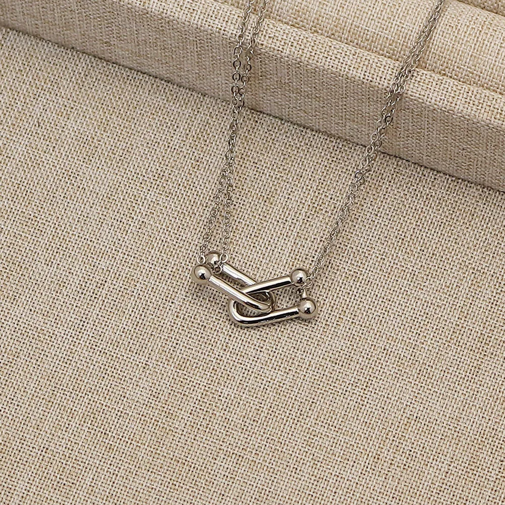 WY Versatile Horseshoe Buckle Double Buckle Dtainless Steel Necklace Fashion Jewelry 18K Plated Necklace For Men And Women