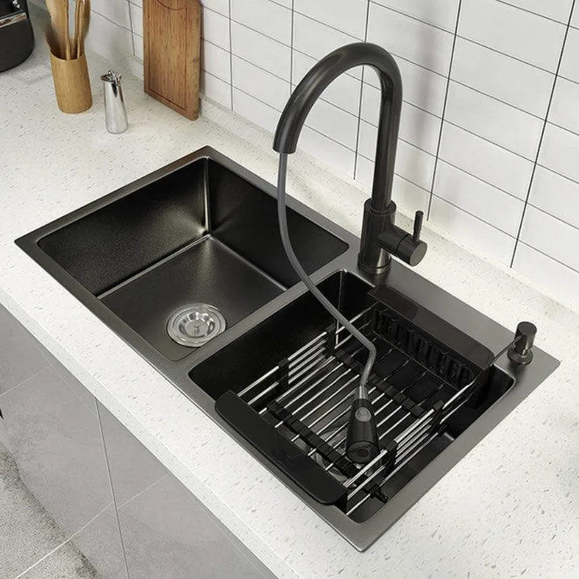 Kitchen Sink Factory Supplier Wholesale Double Bowl SUS304 Handmade Stainless Steel Modern Sink Bottom Black 5 Years