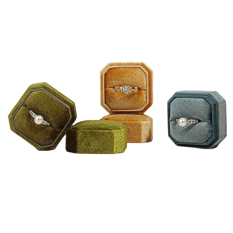 custom octagonal velvet ring earrings boxes jewelry packaging box with velvet insert
