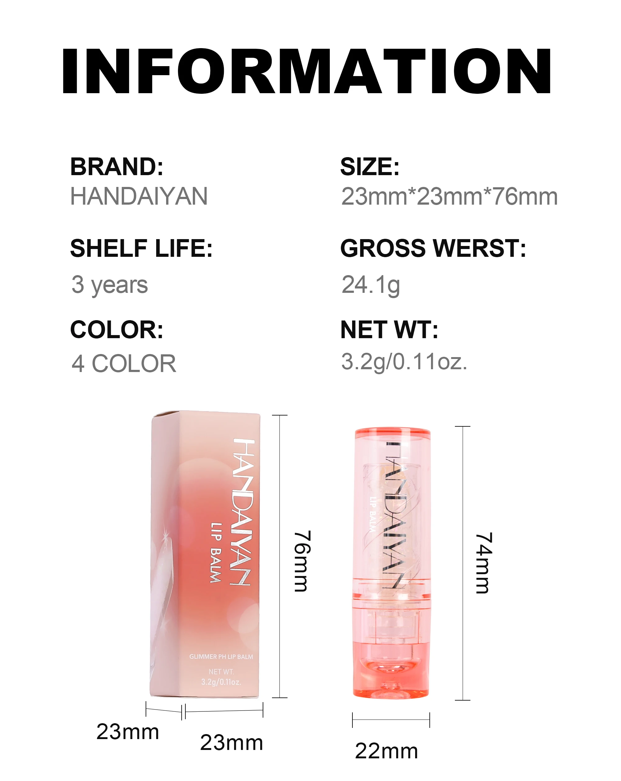 HANDAIYAN Wholesale Moisturizing Shimmer Temperature Change 4 Colors Waterproof Lip Blam Makeup Cosmetics