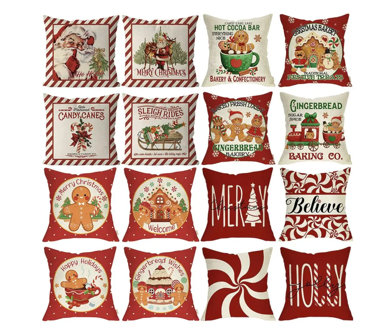 45*45cm 2024 New Christmas Gingerbread Man Candy Decoration Pillow Cover Home Living Room Holiday Party Pillow