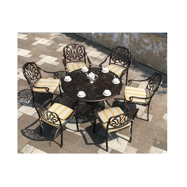 
outdoor garden cast aluminum furniture dining table set cast aluminum chair and round table 