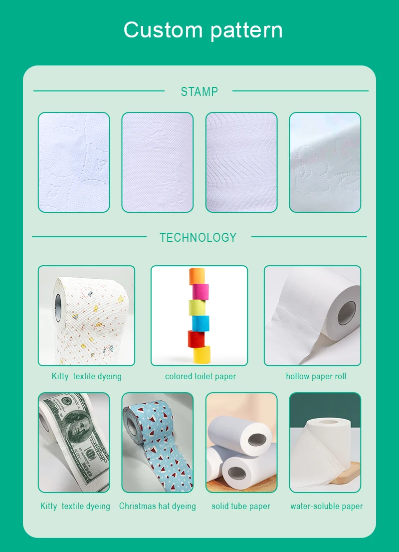 Custom Packaged Soft Toilet Paper 3ply Layers Bathroom Tissue with White Wood Logo Pulp Silk Material Customized Roll