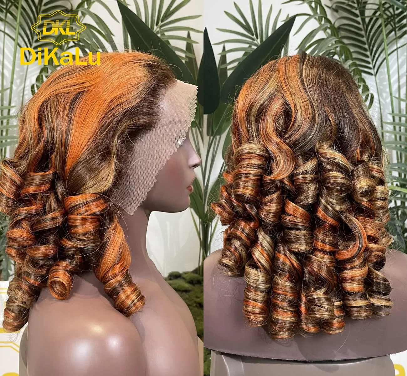 DKL 250% Density Egg Curly Wig Highlight Natural Colored 13x4 Transparent HD Lace Front Human Hair Wig Curly Human Hair Wig