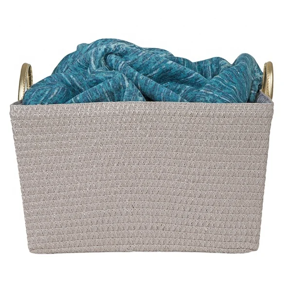 PP Craft rectangle Weave Fabric Basket with Ear Handles Eco-friendly Collapsible Document Vegetable Fruit Storage basket