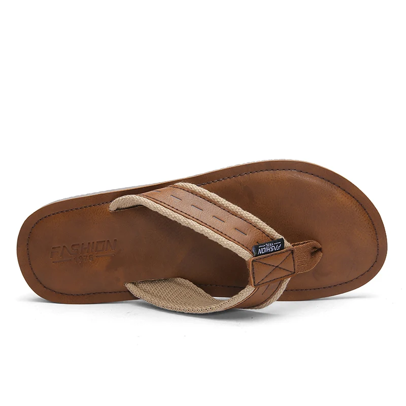 Cheap Best Quality Summer PU Leather Strap Designer Flip Flops For Man