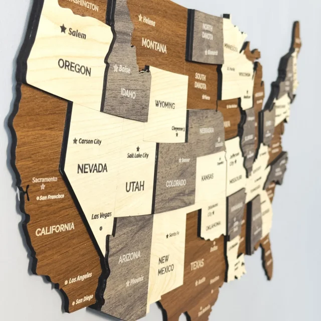 New Desgin Wooden World Map Home Office Decor 3D Wooden Wall Map of USA Features