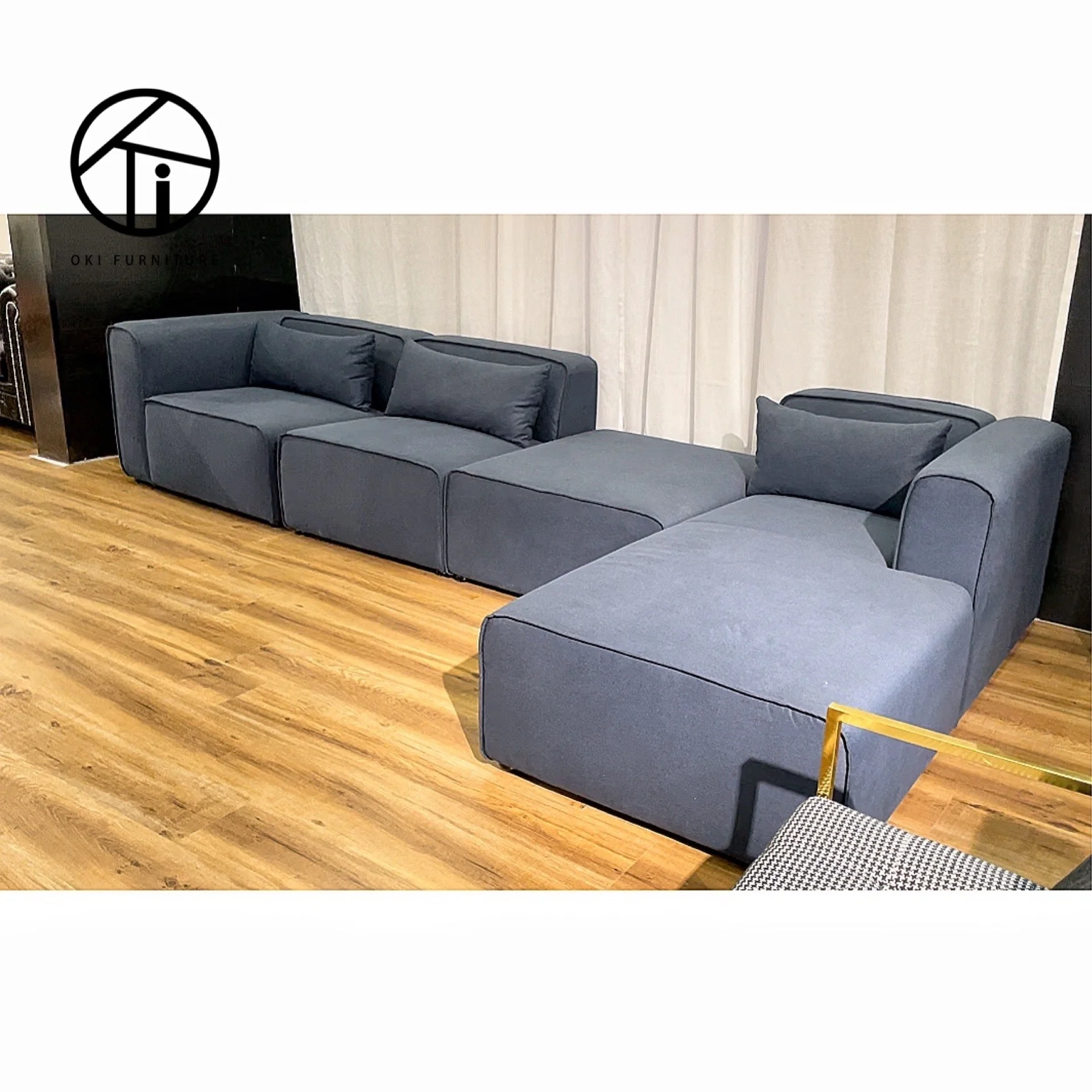 European style simple high-quality sofa couch living room furniture cost-effective large fabric L shape section sofa