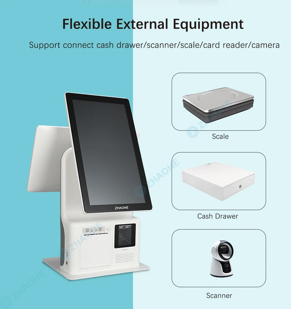 TZ158 IPS lcd display touch screen self order taking kiosk small with 80mm printer with auto cutter