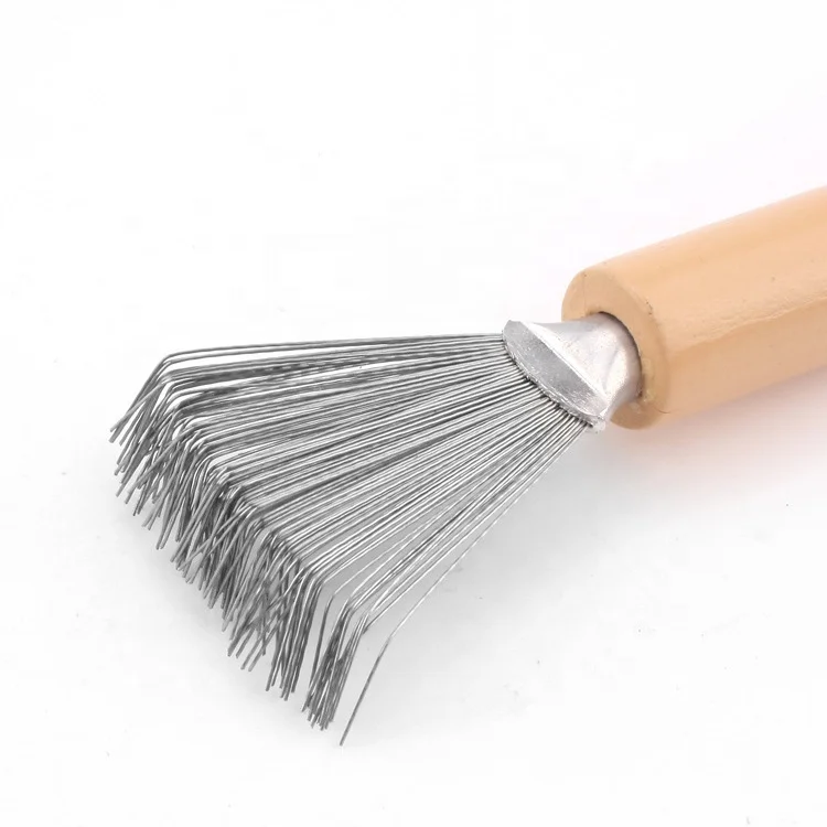 Hair Brush Cleaner Tool Cleaning Comb Cleaner Brushes Mini Hair Dirt Remover Brush Metal Wire Rake Wooden Handle for Women