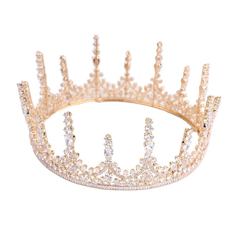 Platinum Plated/Gold Plated Zircon Crowns Wedding Tiaras And Crown Bridal Tiara Princess Queen Corona Pageant Crown Full Round