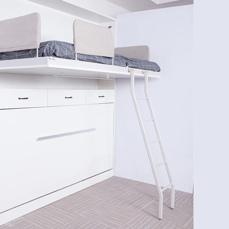 White color multifunction bedroom furniture save space fold children wood mounted wall bed bunk bed with drawer