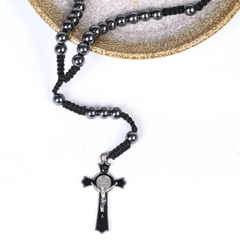 Wholesale Cross Catholic Rosary Hematite black rosary tasbeeh Muslim Islamic rosary beads jesus necklace Fashion jewelry