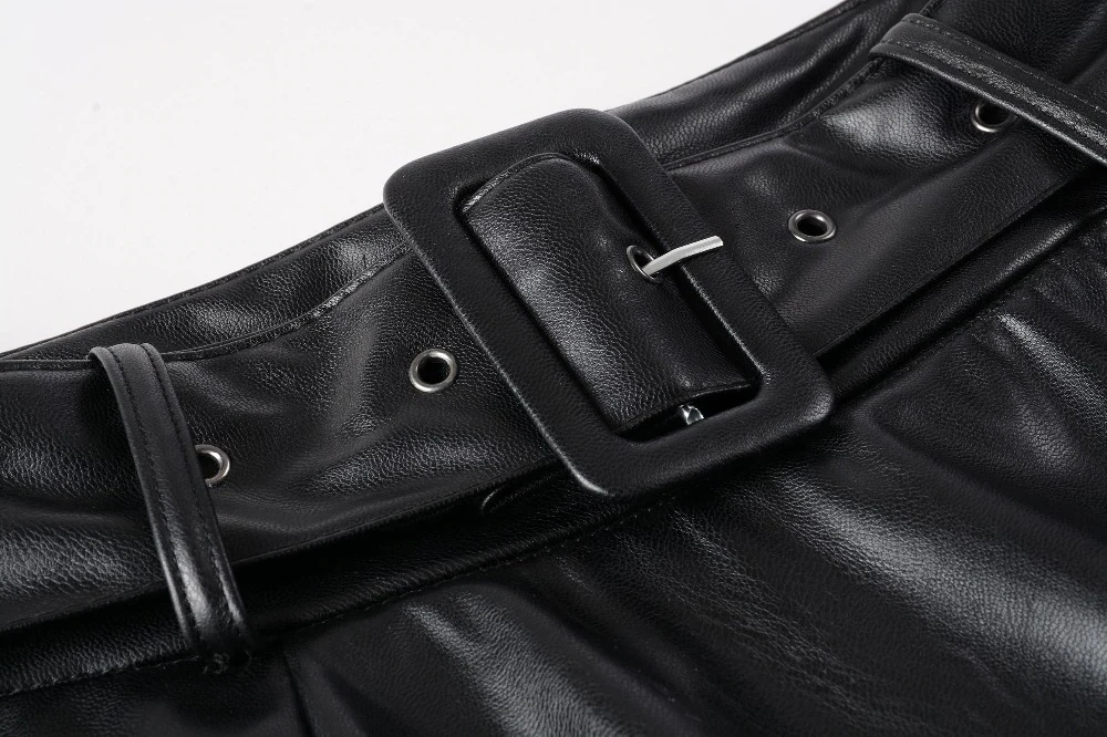 High quality women fashion sexy shiny pleated leather skirt tight long skirt