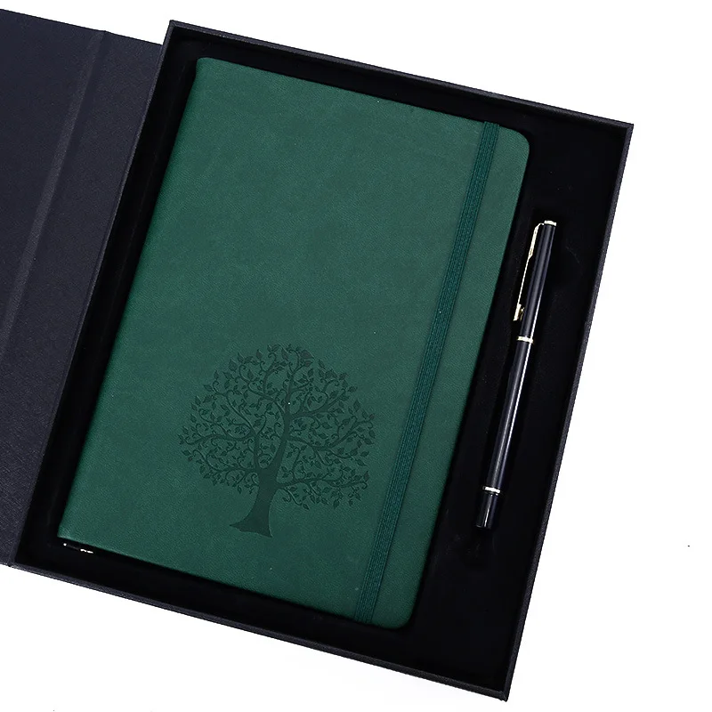 Custom Embossed Logo 6 Ring Binder Diary Agenda A5 PU Leather Tree Texture For Notebook Gift