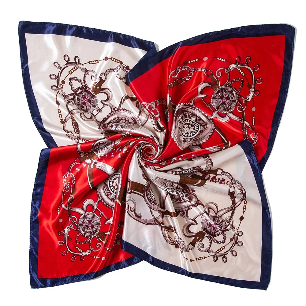 Hot selling square bandana headband colorful cooling polyester hair satin bandana scarf for women