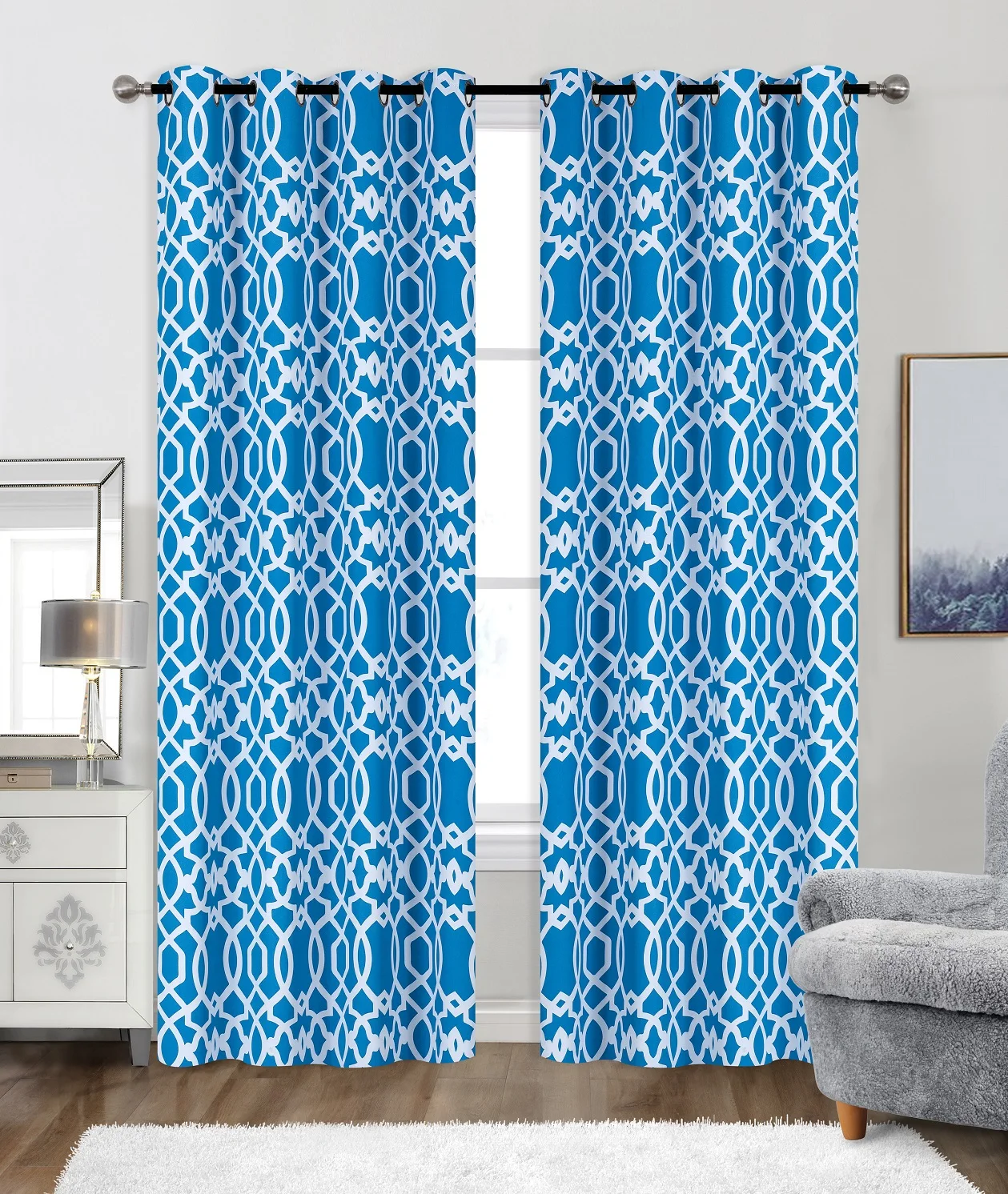 Print Design Bedroom Blackout Curtains - Thermal  & Sunblock - Light Blocking Energy Smart Window Curtain -Turquoise