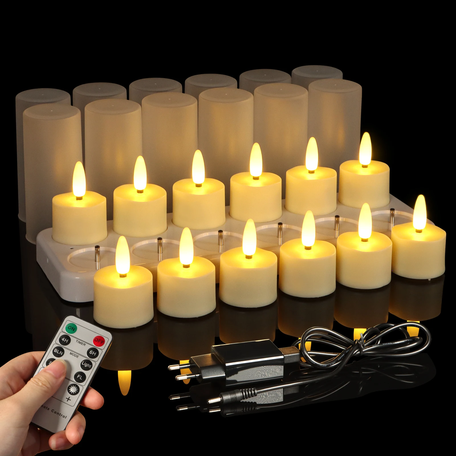 Pack of 12 Flickering Flameless Led Tea Light Candles With Charging Station Rechargeable Led Candle