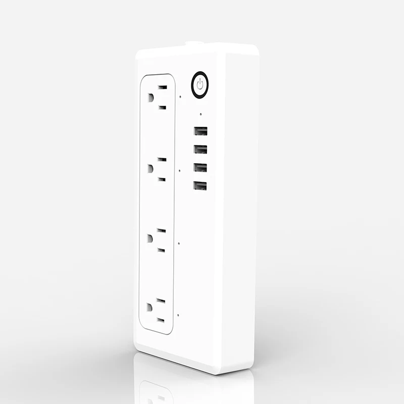 
US standard white color 4 way extendable smart retractable power strip timer switch wifi extension cord smart plug enclosure 
