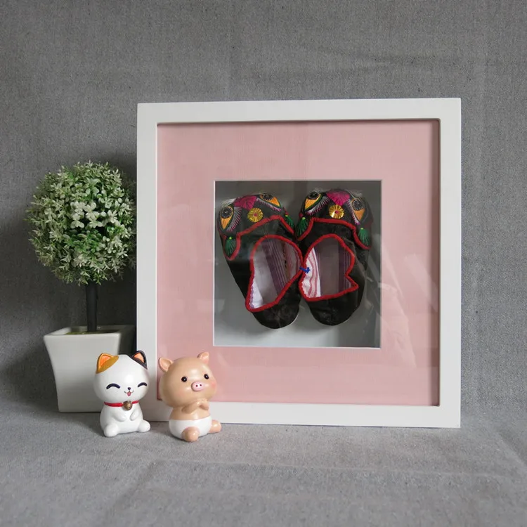 hot selling wooden shadow box for collection baby first shoe frame