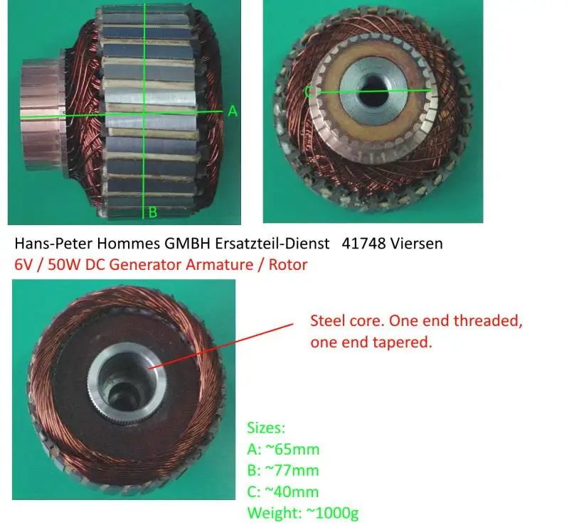  Дунгуаньский завод изготовления на заказ для ERSATZTEIL-DIENST Ханс-Петер HOMMES GmbH 6V 50W 4000 об/мин 7865 ротор и статор запчасти