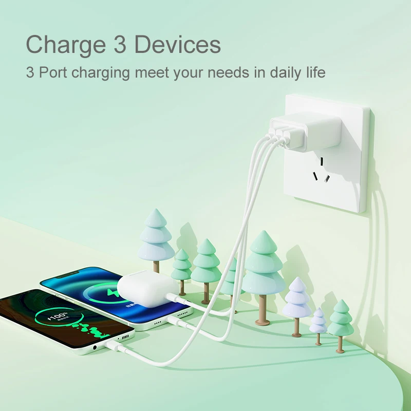 12W 3-Port USB Plug Cube chargers Fireproof Material USB Cube Power chargers adapters for iPhone
