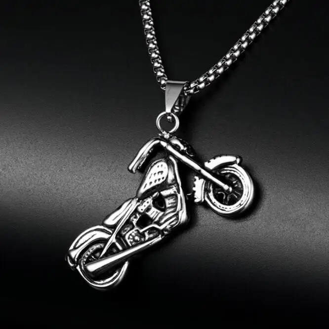 Men Vintage Gothic Ghost Rider Necklace  Alloy Motorcycle Motor Bike Pendant Necklace Rock Jewelry