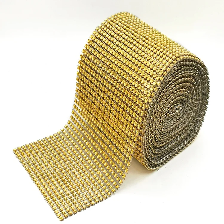 24 rows 4 mm factory direct sales gold plastic rhinestone mesh trimming cup chain diamond net roll decorative accessories
