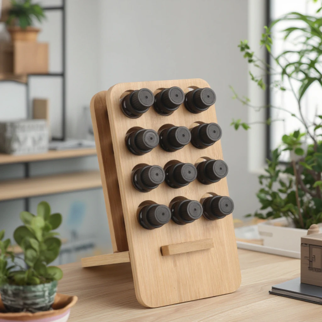 Customize bamboo essential oil bottle storage rack wooden perfume holders nail polish display stand holder